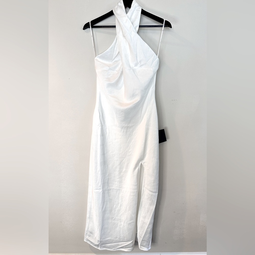 Lulus White Satin Halter Dress, Medium - Picture 4 of 5